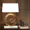 Picture of SWIRL TABLE LAMP, BRASS/WHT