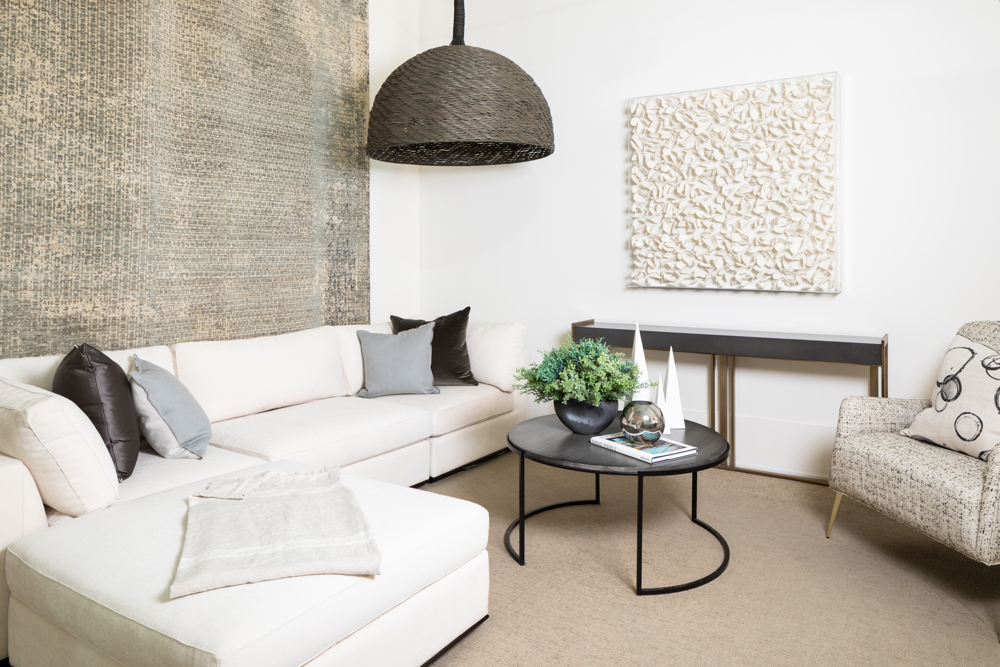 Living room with white sectional